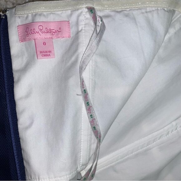 Lilly Pulitzer Dress Size 0 US Navy Blue “Honeycomb Bowen” Strapless Embroidered - Picture 10 of 15